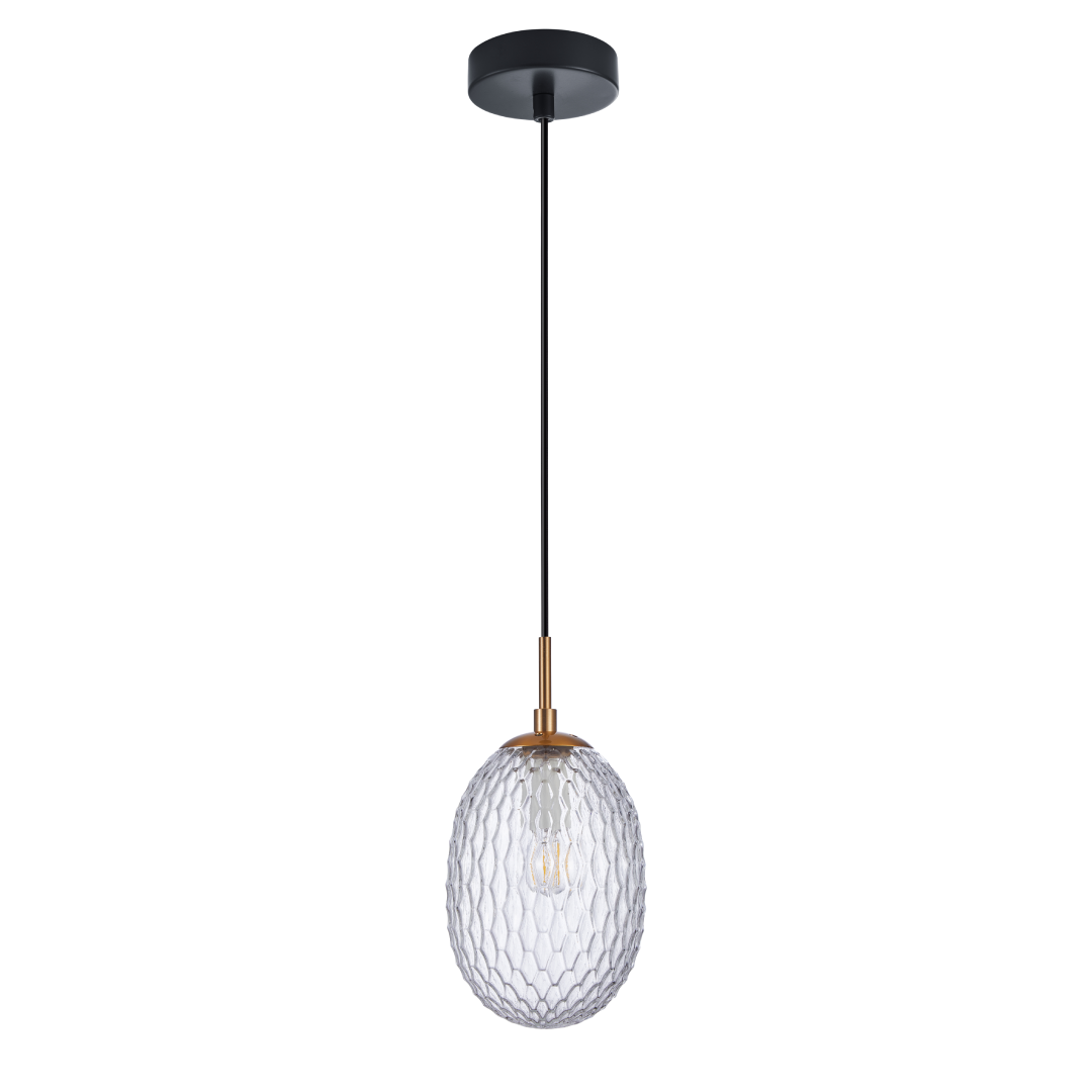 KATHAL: Interior Ellipse Glass Segmented with Brass Highlight Enclosed Pendant Lights