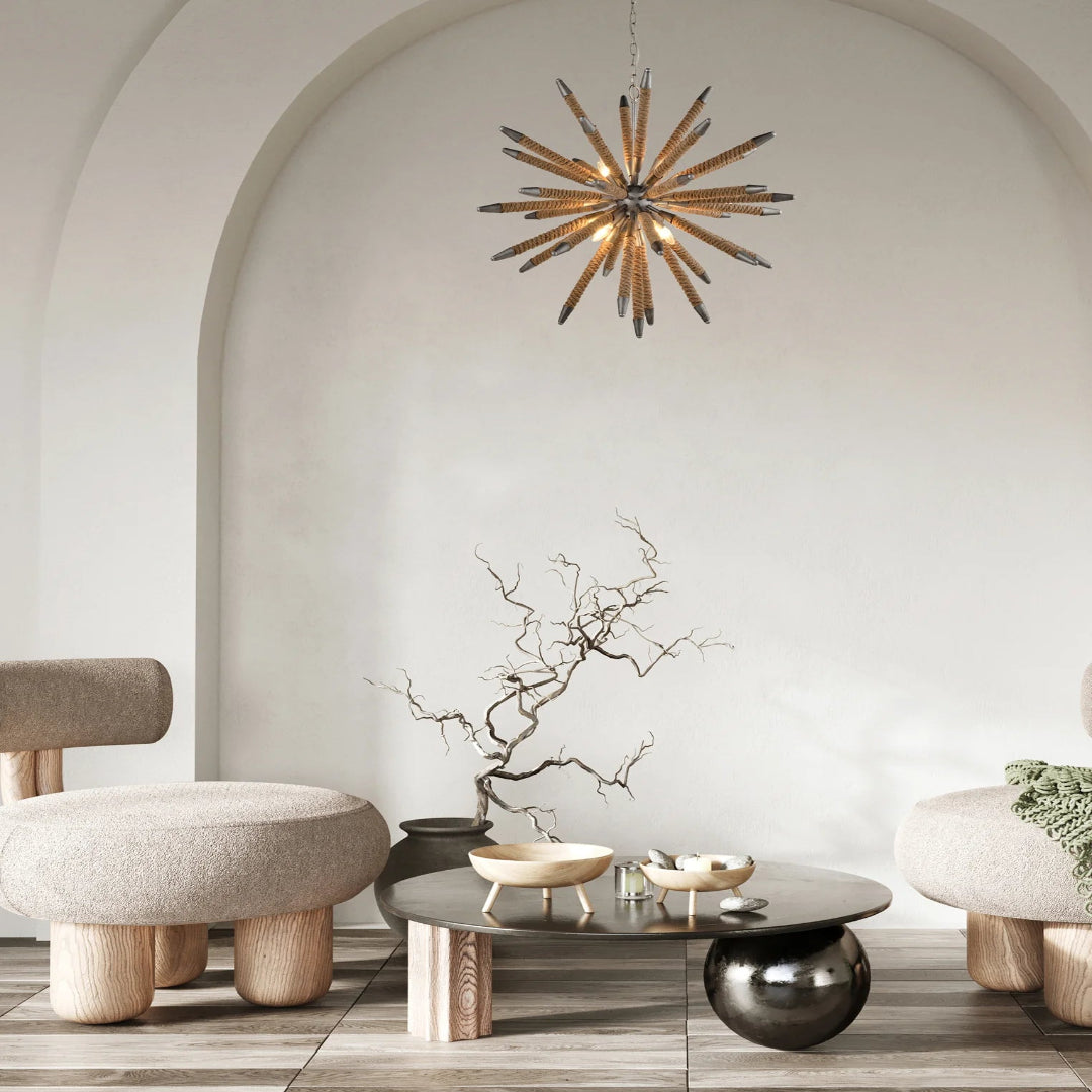 MAZZA: Medieval Style Natural Rope 8 light Pendant Light