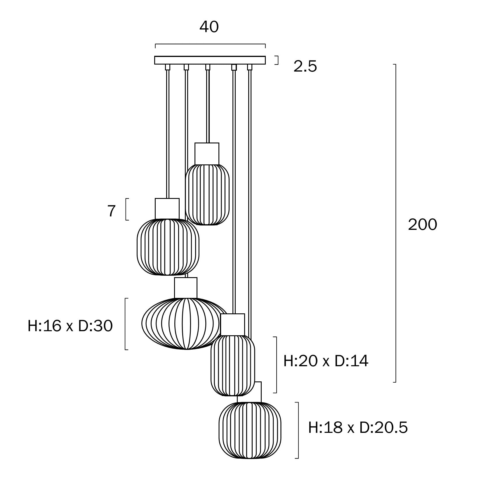 NORI 5 LIGHTS PENDANT
