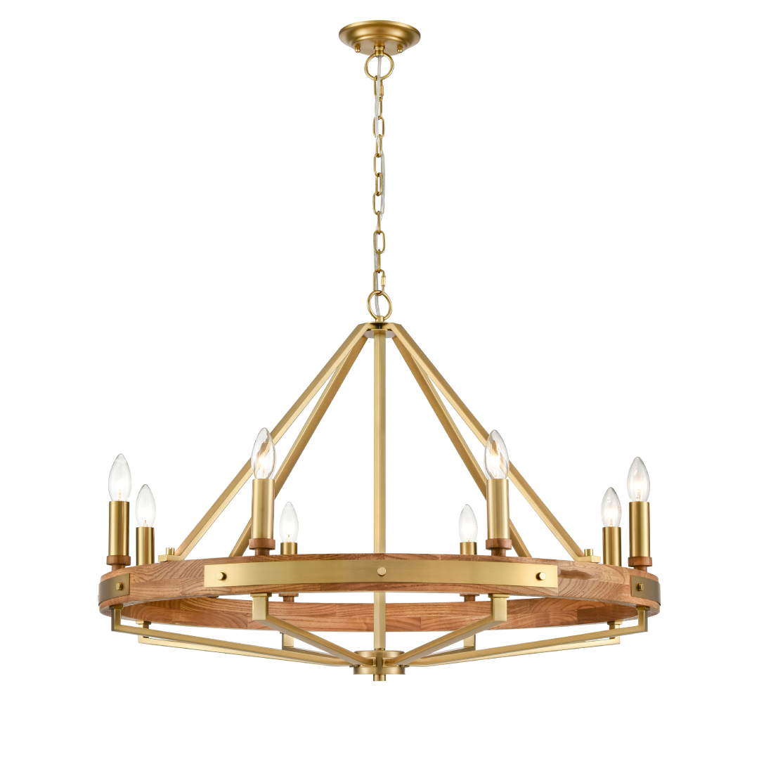 FUNALE: Interior Candelabra Natural Wood / Oak Wood 8-Light Pendant Lights