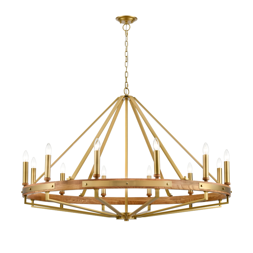 FUNALE: Interior Candelabra Natural Wood / Oak Wood 12-Light Pendant Lights
