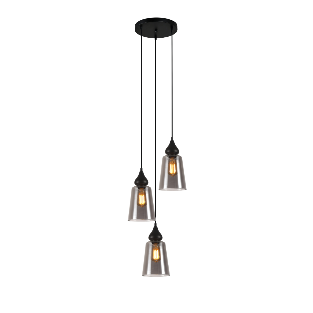 JEREZ: Bronze Amber/ Smokey Black Ellipse Glass Flat Top Pendant Lights