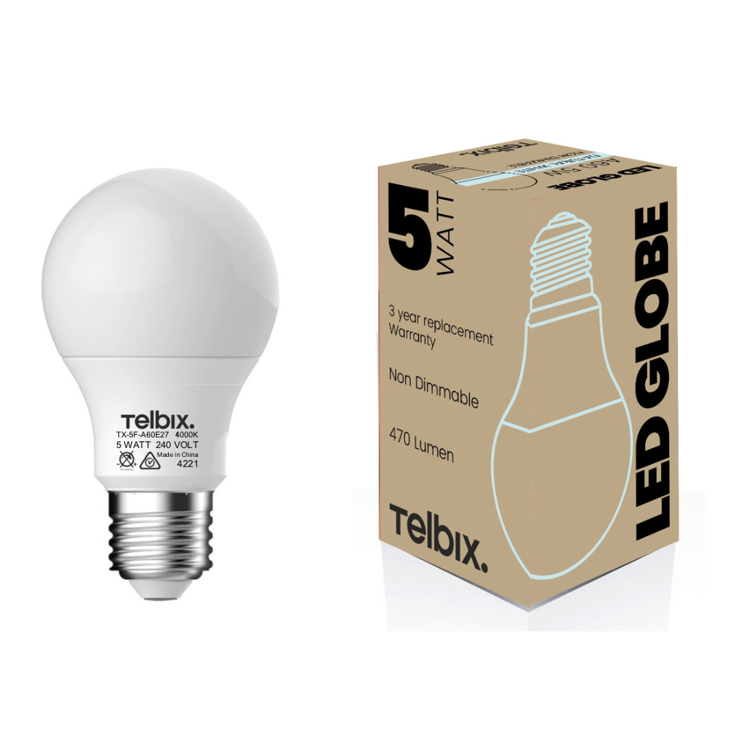 E27 A60 5w LED GLOBE OPAL NON-DIM