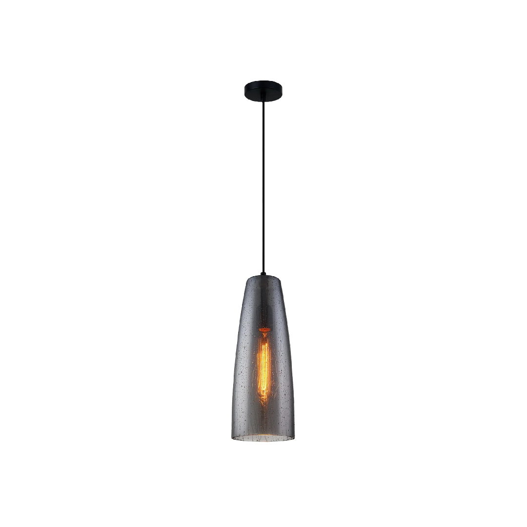 CHUVA: Smokey Black Mirror Finish Glass with Rain Drop Effect Long Cone Pendant Light