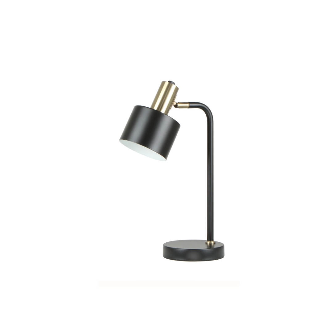 FLOTAR: Interior Cylinder Iron Shade with Antique Brass Highlight Table Lamps