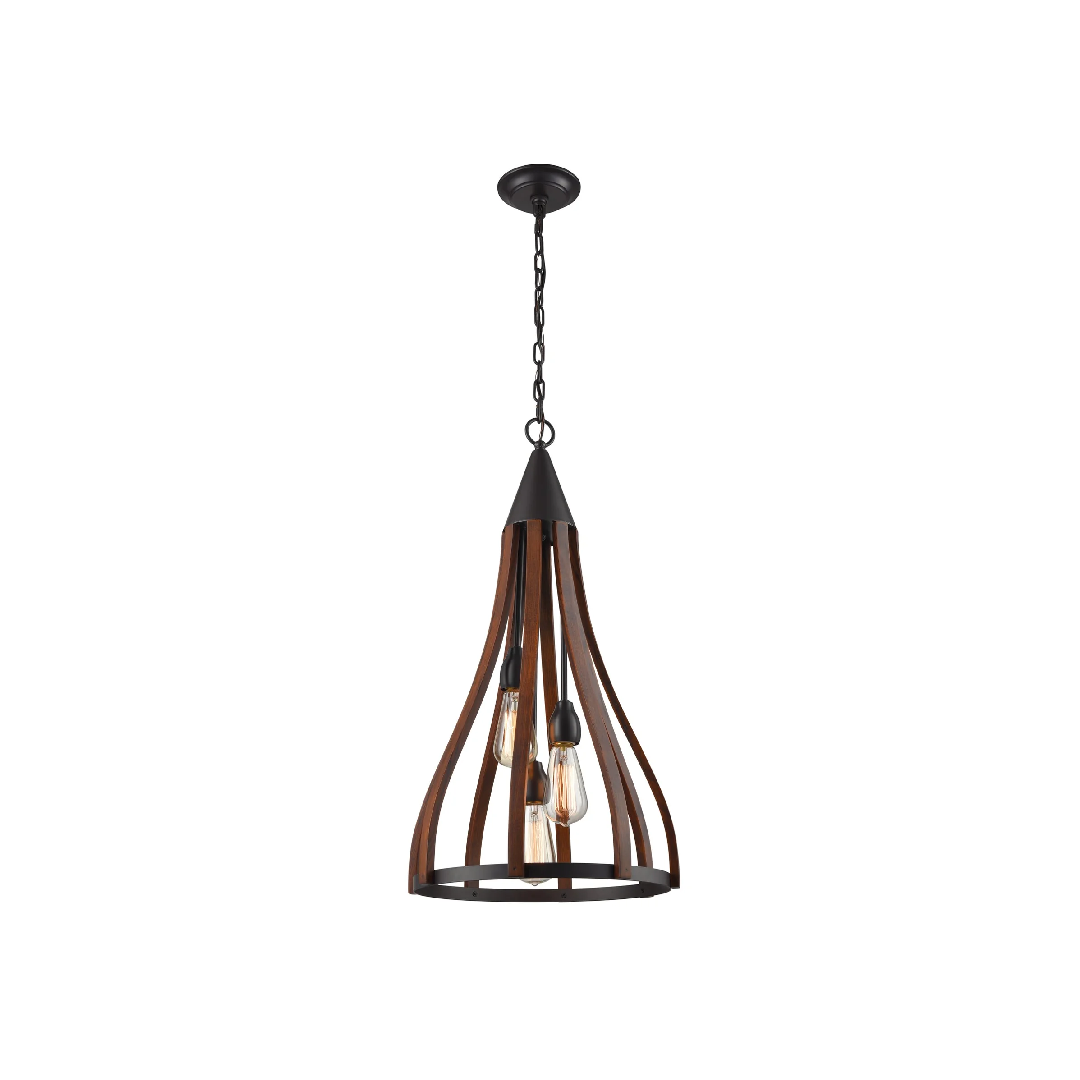 KHALEESI: Medieval Style Rustic Oak Dark Red Wood Medium Bell Pendant Light