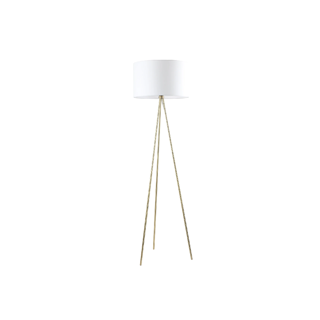 JAMBES: Drum Shade with Antique Brass Tripod Floor Lamps