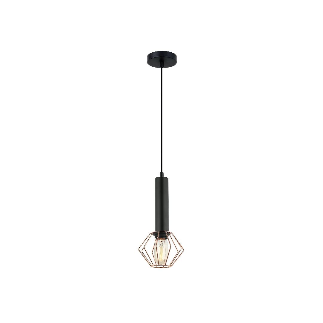 CORAZON: Interior Matte Black and Copper Cage Diamond Pendant Light