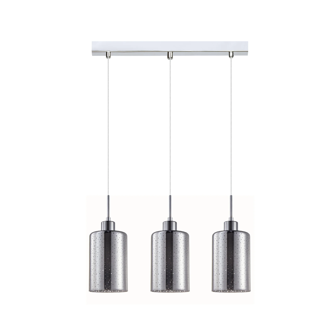 ESPEJO3: Interior Iron & Chrome Oblong Glass with Dotted Effect Pendant Lights