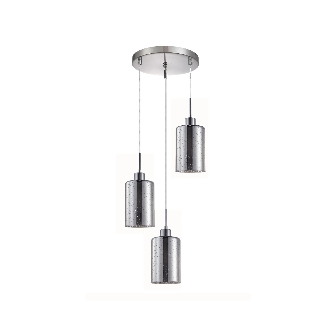 ESPEJO3: Interior Iron & Chrome Oblong Glass with Dotted Effect Pendant Lights