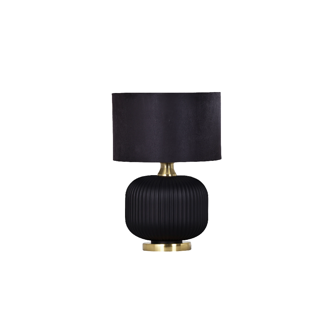 LUSSO: Interior Black Drum Shade Ceramic Base with Antique Brass Highlight Table Lamps