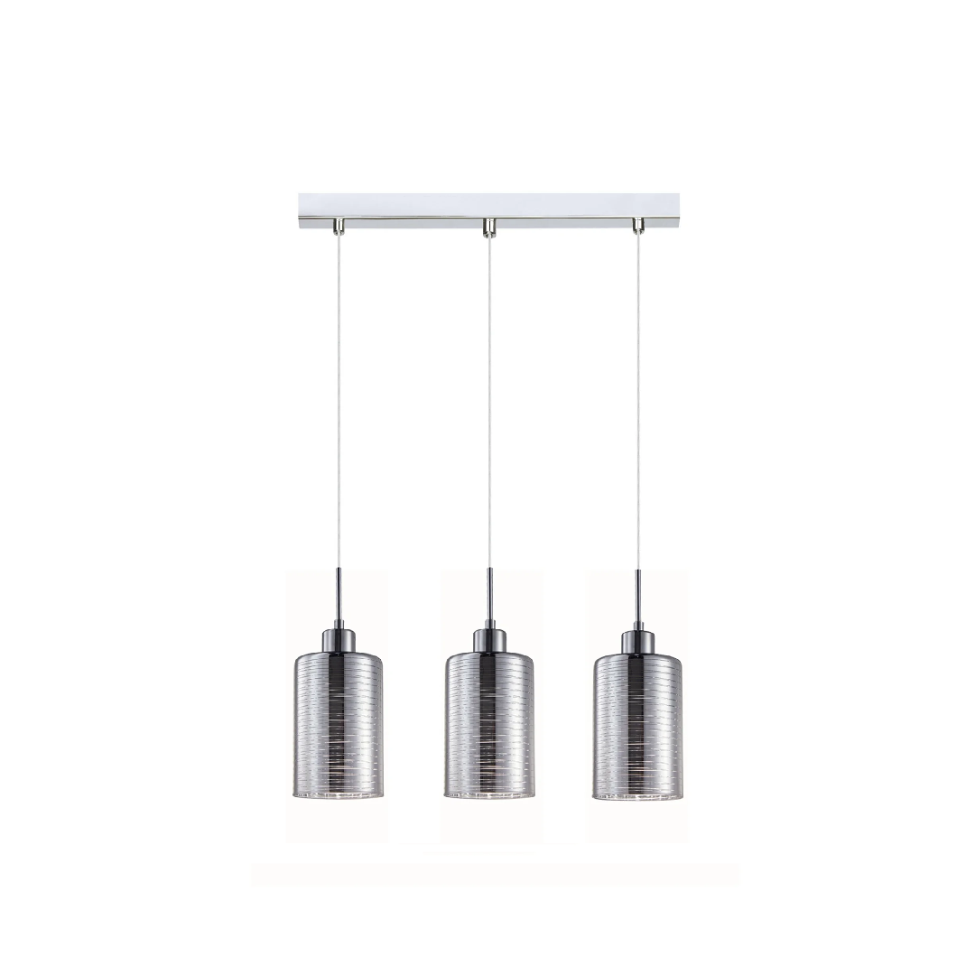 ESPEJO1: Interior Iron & Chrome Oblong Glass with Line Effect Pendant Lights