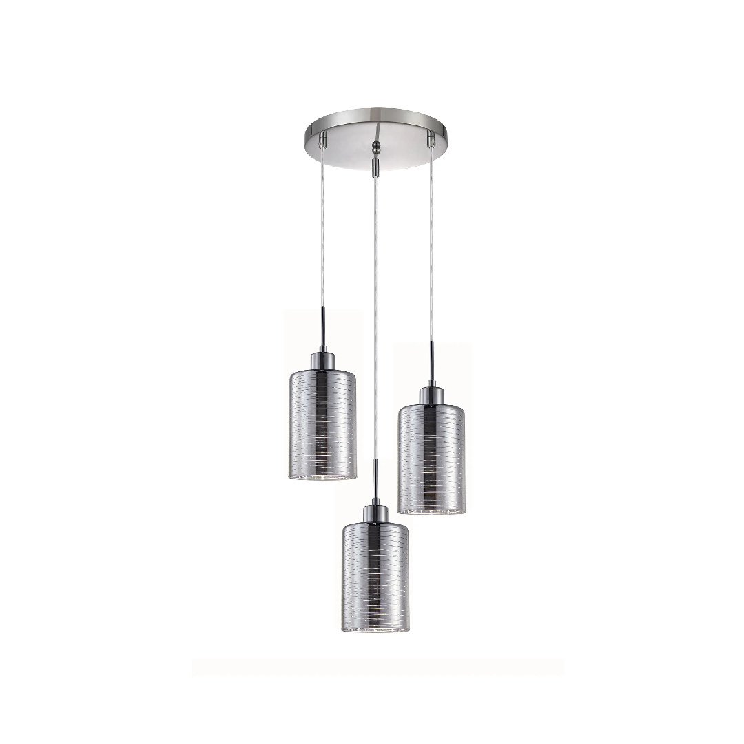 ESPEJO1: Interior Iron & Chrome Oblong Glass with Line Effect Pendant Lights