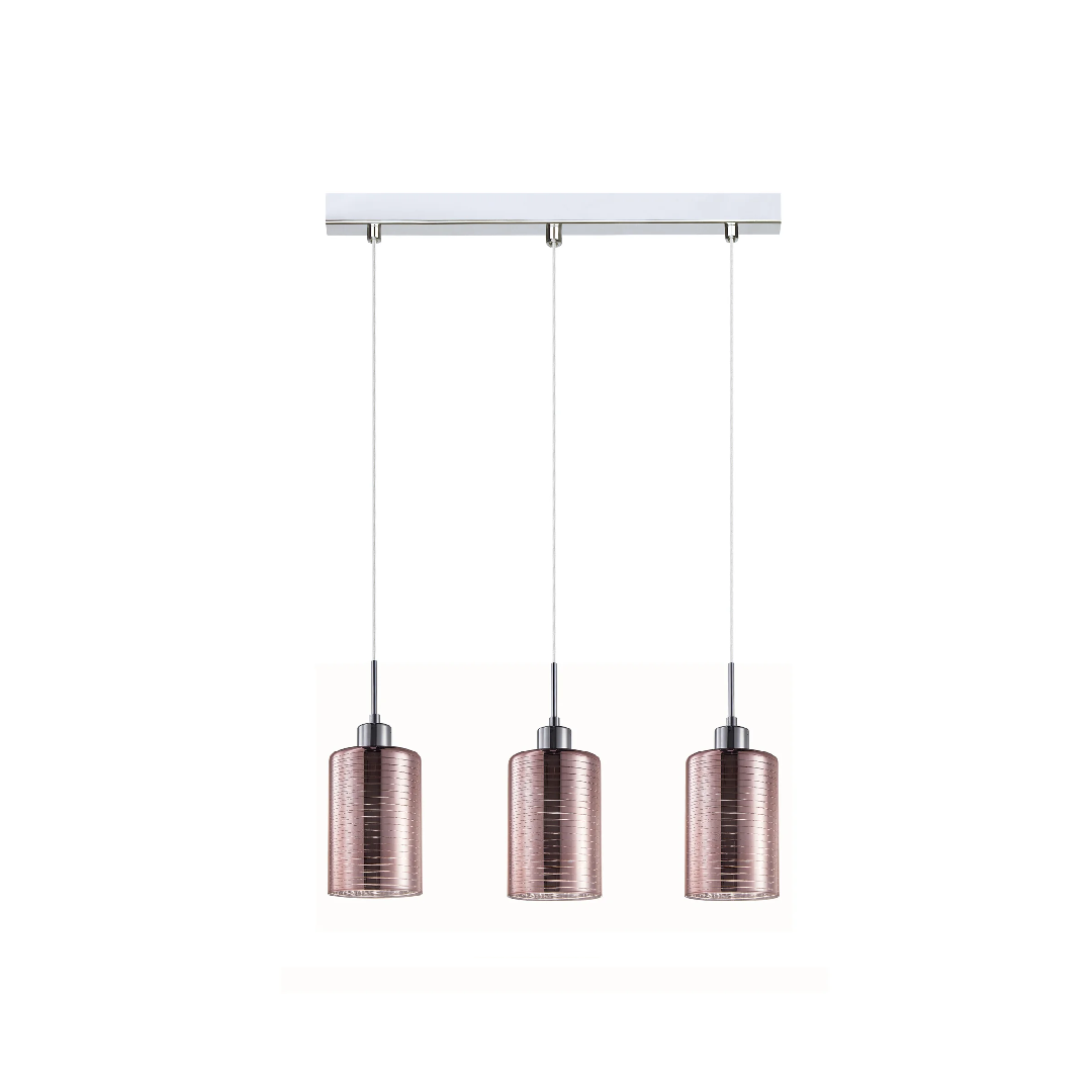 ESPEJO2: Interior Iron & Rose Gold Oblong Glass with Line Effect Pendant Lights