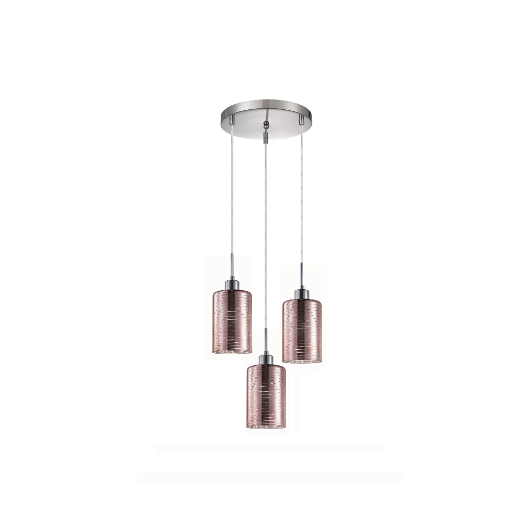 ESPEJO2: Interior Iron & Rose Gold Oblong Glass with Line Effect Pendant Lights