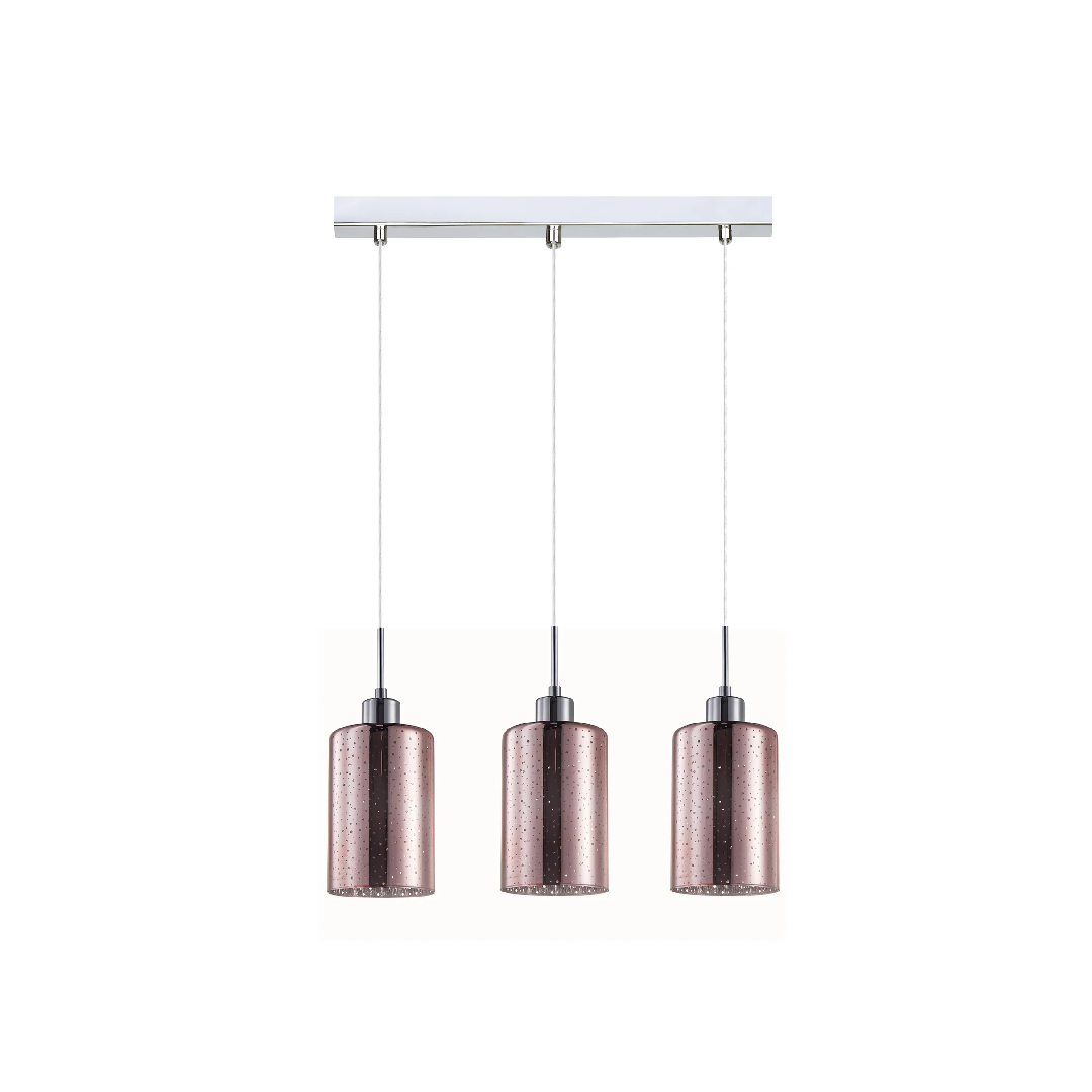 ESPEJO4: Interior Iron & Rose Gold Oblong Glass with Dotted Effect Pendant Lights