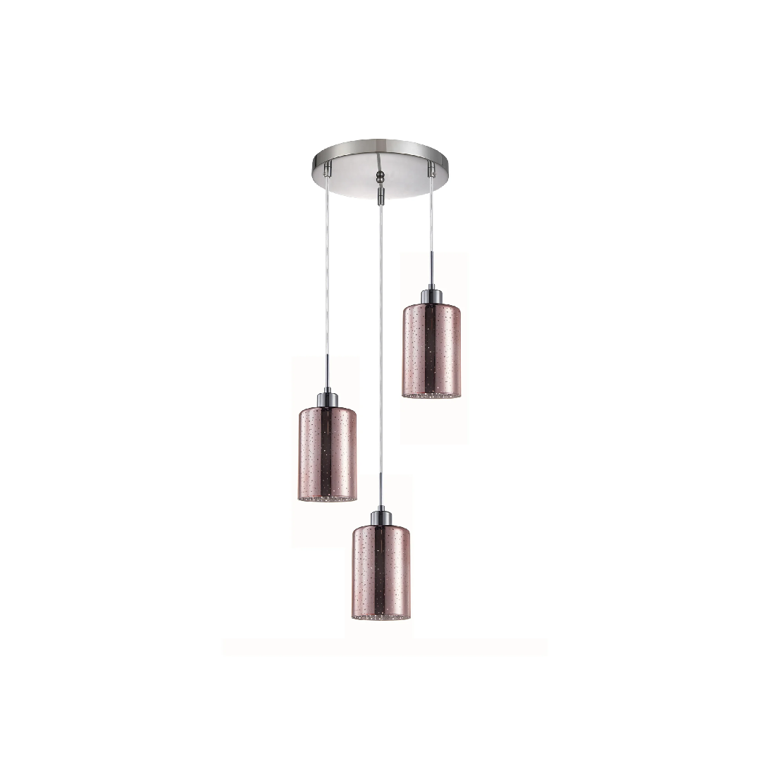 ESPEJO4: Interior Iron & Rose Gold Oblong Glass with Dotted Effect Pendant Lights
