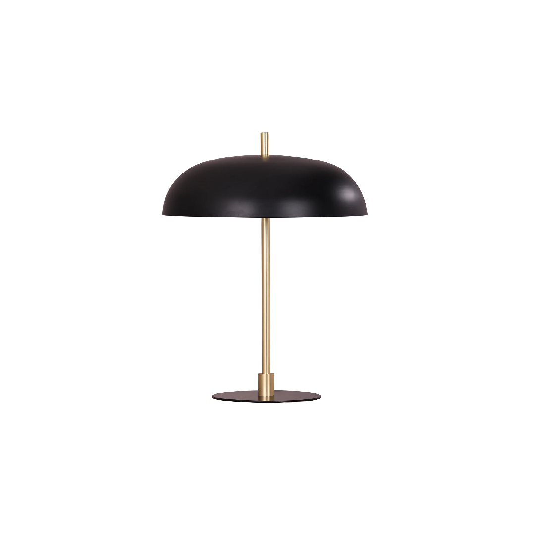 PARAGUAS: Interior Black Dome Shade with Brass Rod Table Lamp
