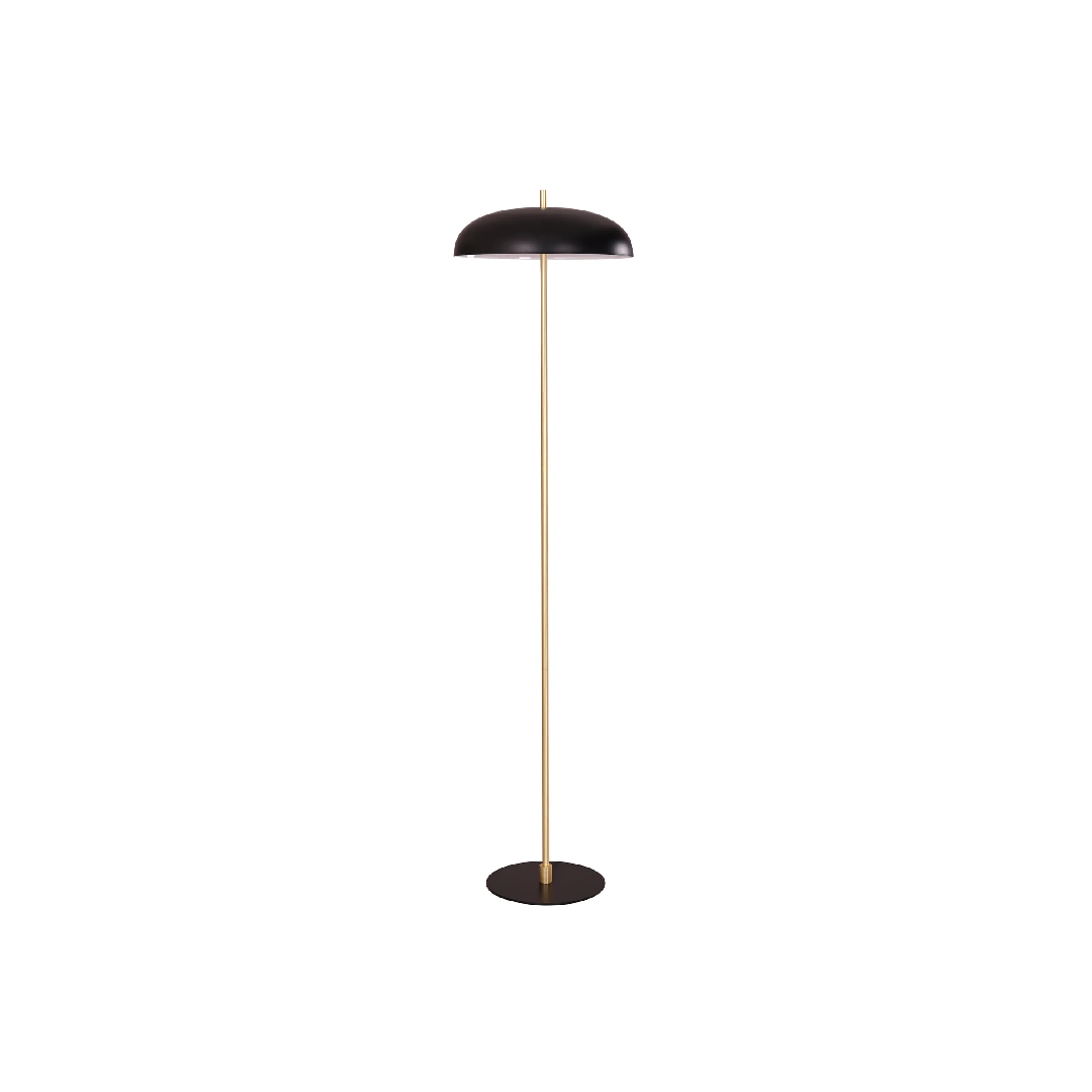PARAGUAS: Interior Black Dome Shade with Brass Rod Floor Lamp