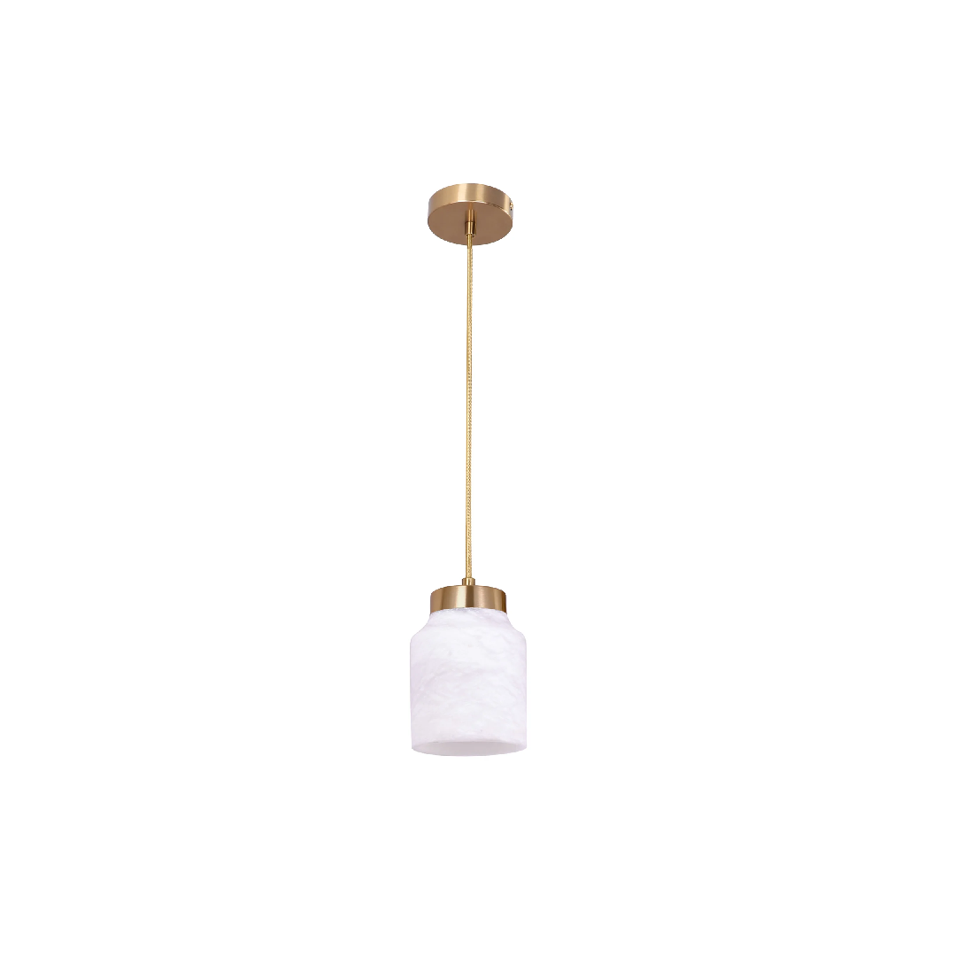 TUFO: Interior White Jar Alabaster with Brass Highlight Pendant Light