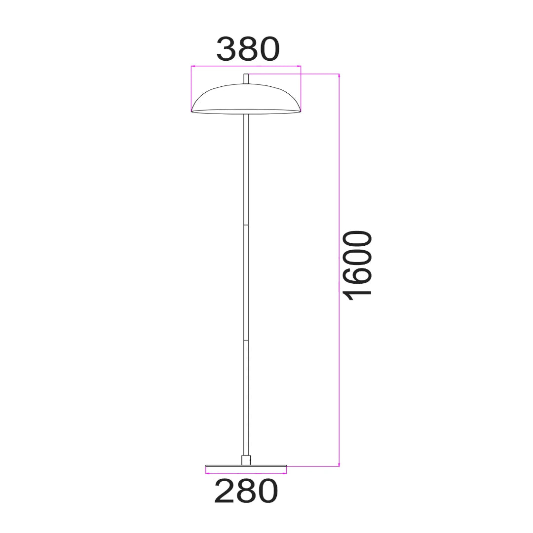 PARAGUAS: Interior Black Dome Shade with Brass Rod Floor Lamp