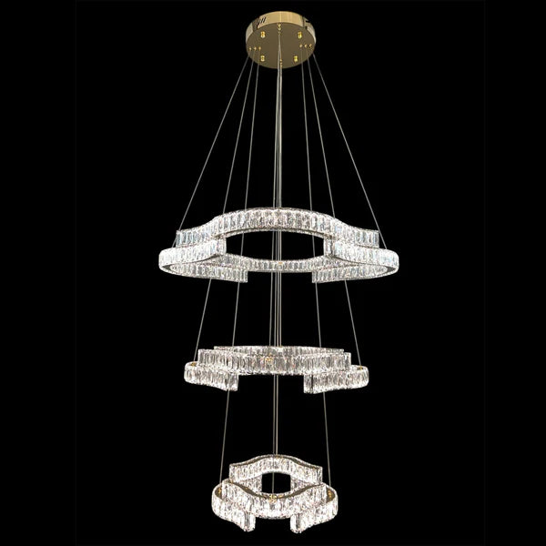 JENGA 3 Tier Crystal Chandelier Tri-Colour LED (Gold)