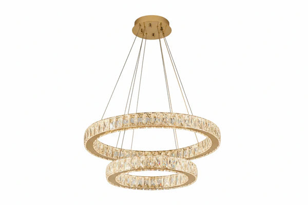 AARON 2 Ring Crystal Pendant Tri-Colour LED (Gold)