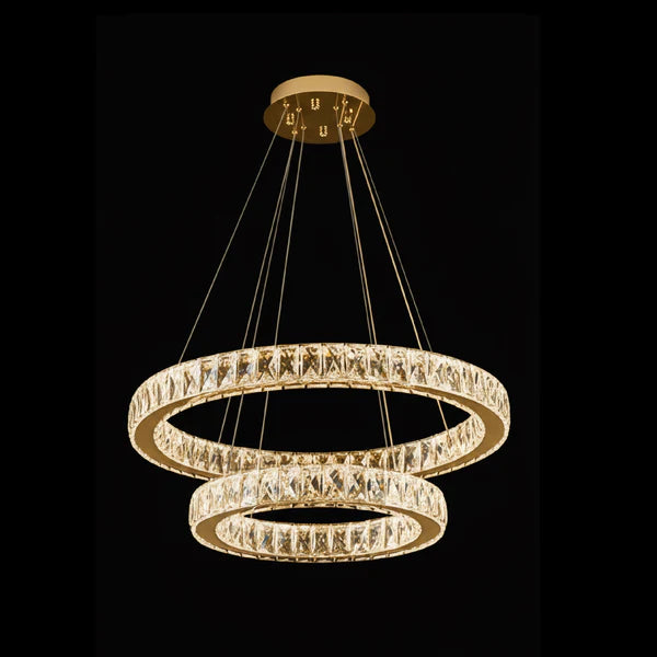 AARON 2 Ring Crystal Pendant Tri-Colour LED (Gold)