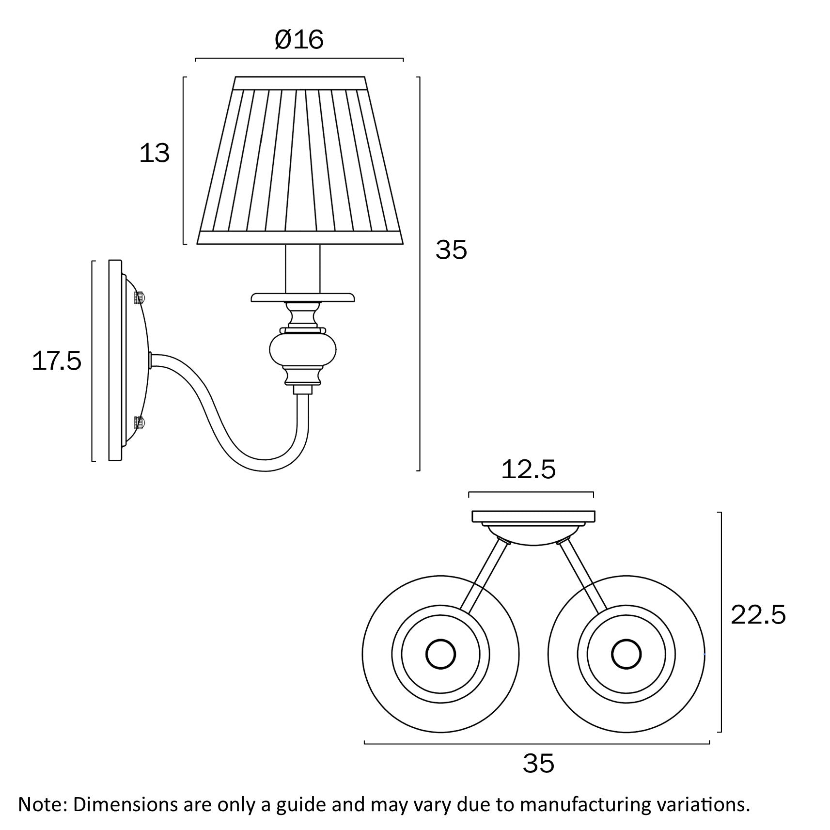SIEDEL 2 LIGHT WALL LIGHTW/SHADE