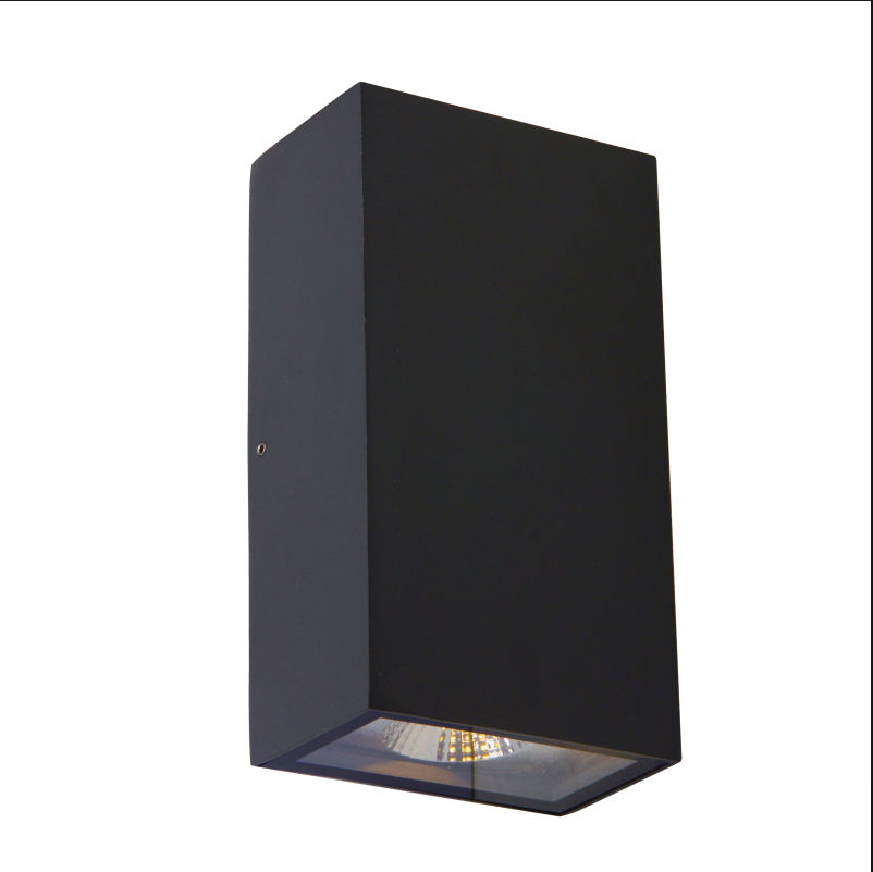 STELLAR Black Rectangle Up & Down Wall Light, Clear glass diffus