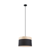 TAMBURA: Scandinavian Large Drum Cloth Shade with Wood Veneer Trim Pendant Lights