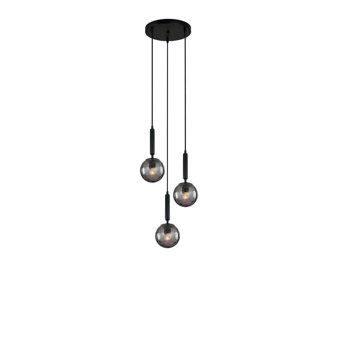 TRATTINO: Interior Bronze Amber / Smokey Black Spherical Glass Multiple Round Base Pendant Lights