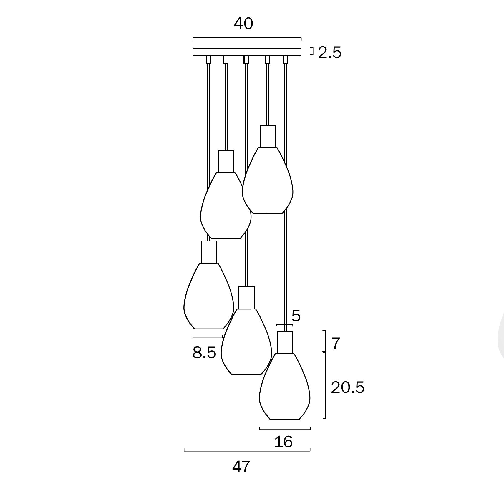 TRESOR 5 LIGHTS PENDANT