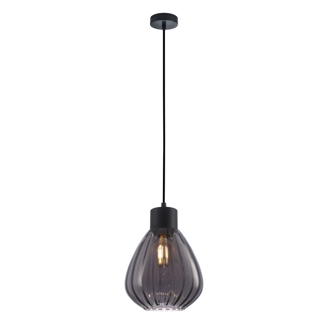 TULIP: Interior Bronze Amber / Smokey Black Wine Glass Ribbed Pendant Lights