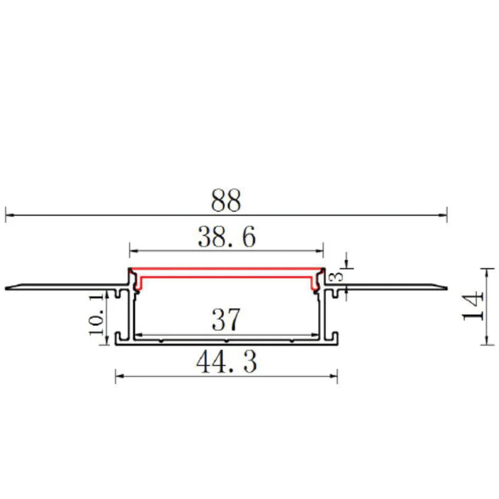 ULEDBAR-AL-10-3M Trimless recessed plaster aluminium extrusion