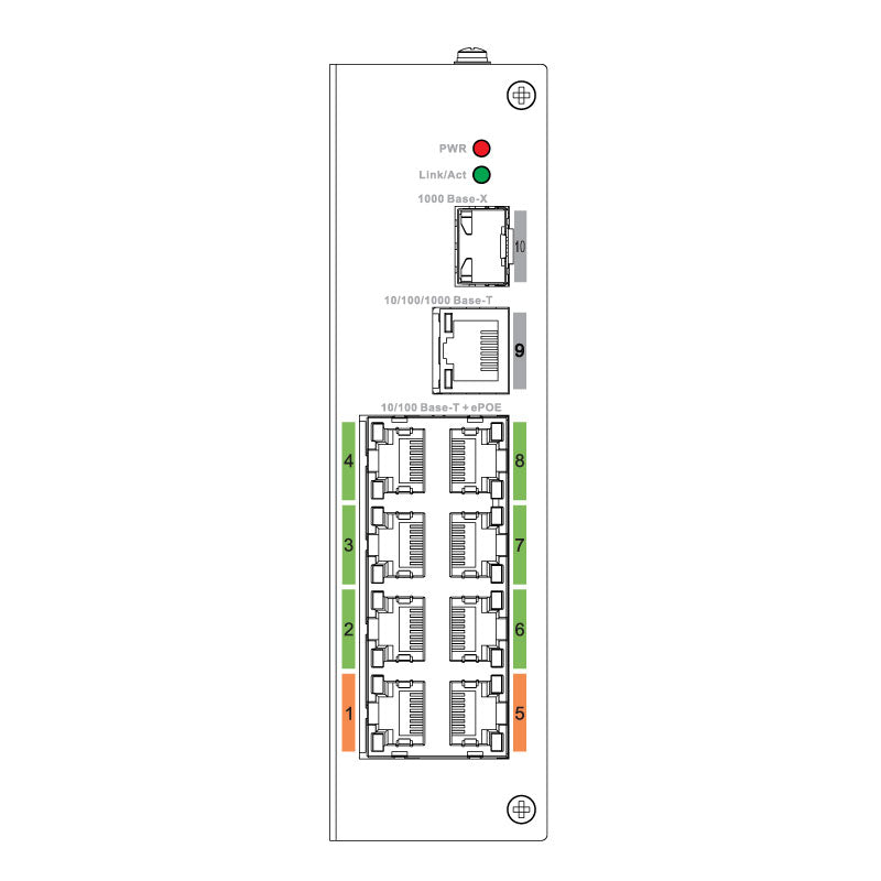 VIP Vision 8-port Unmanaged Fast Extended PoE DIN Rail Ethernet Switch