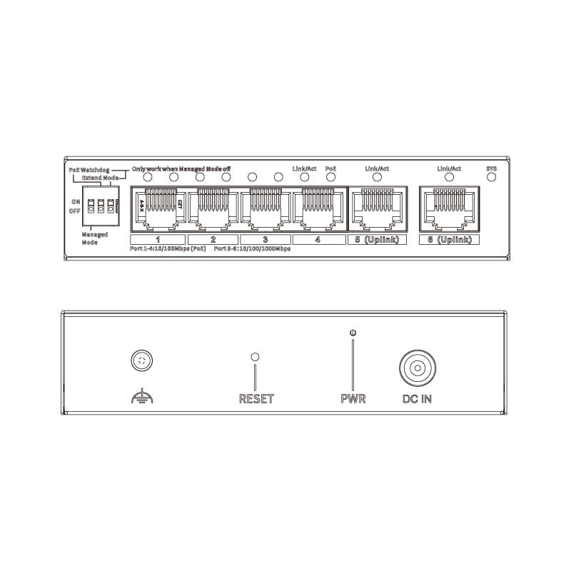 VIP Vision Unmanaged 4-Port (100M) Hi-PoE Switch with 2-Port Uplink (1000M)