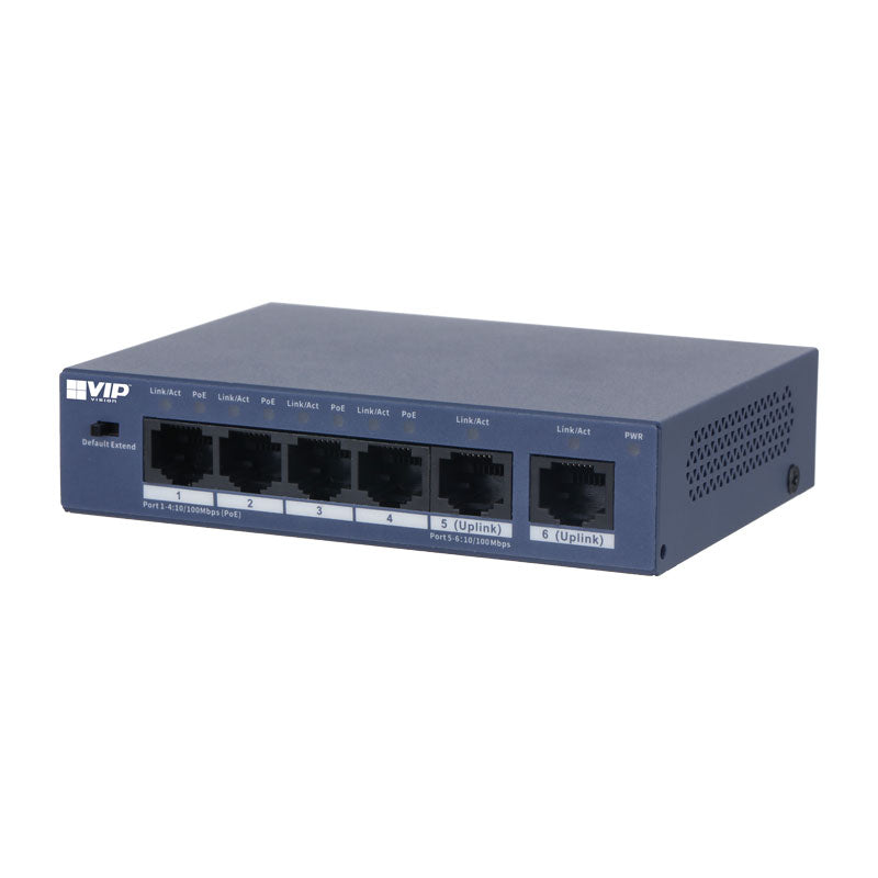 VIP Vision Unmanaged 4-Port PoE Switch with 2-Port Uplink (100M)