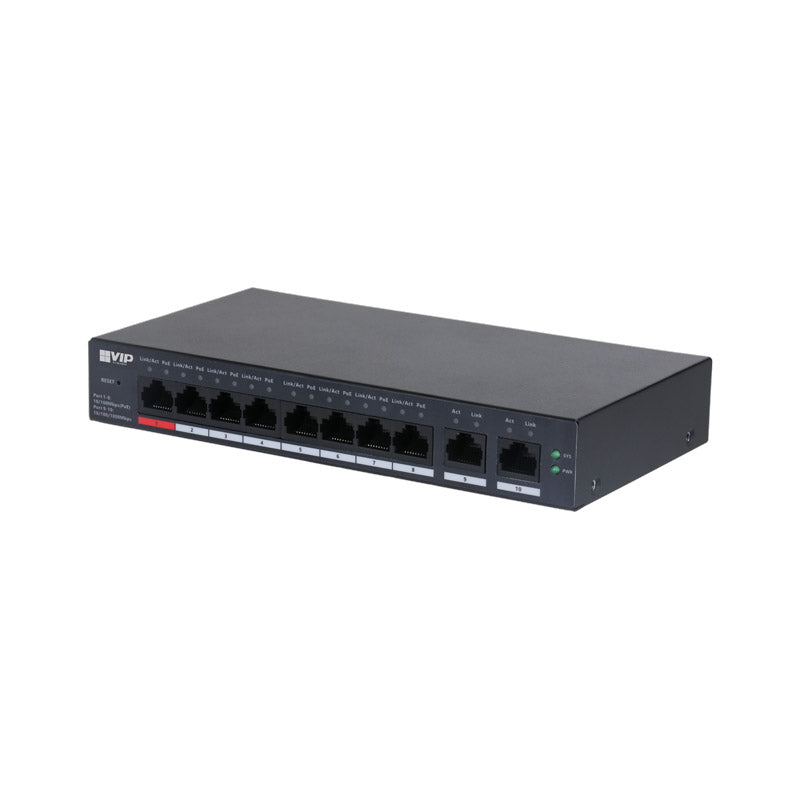 VIP Vision Unmanaged 8-Port (100M) Hi-PoE Switch with 2-Port Uplink (1000M)