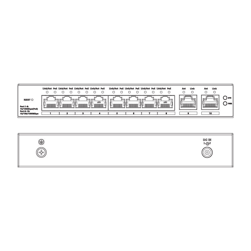 VIP Vision Unmanaged 8-Port (100M) Hi-PoE Switch with 2-Port Uplink (1000M)