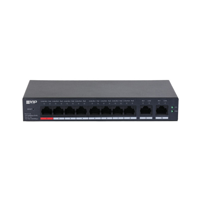 VIP Vision Unmanaged 8-Port (100M) Hi-PoE Switch with 2-Port Uplink (1000M)
