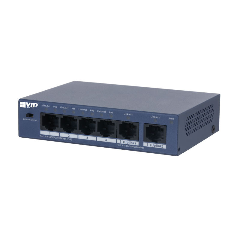 VIP Vision Unmanaged Gigabit 4-Port PoE Switch with 2-Port Uplink (1000M)