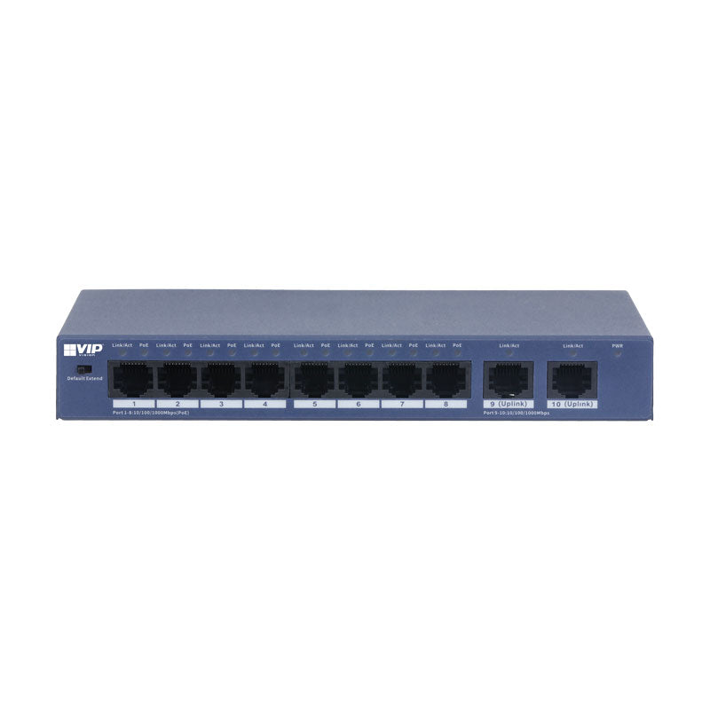 VIP Vision Unmanaged Gigabit 8-Port PoE Switch with 2-Port Uplink (1000M)