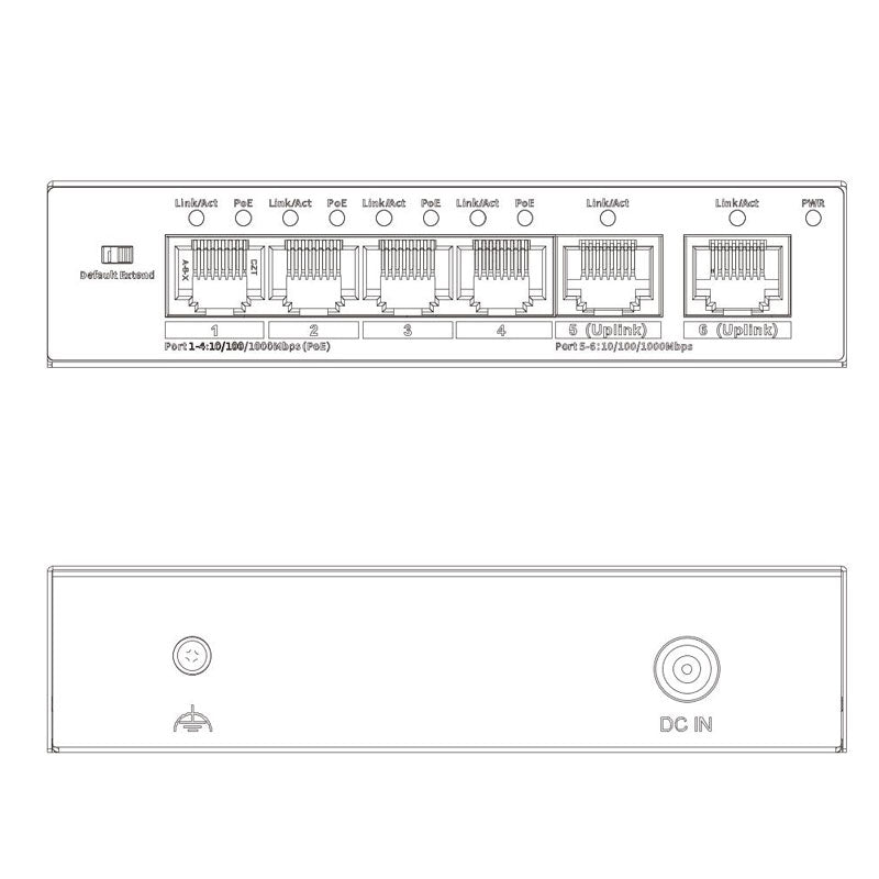 VIP Vision Unmanaged Gigabit 4-Port PoE Switch with 2-Port Uplink (1000M)