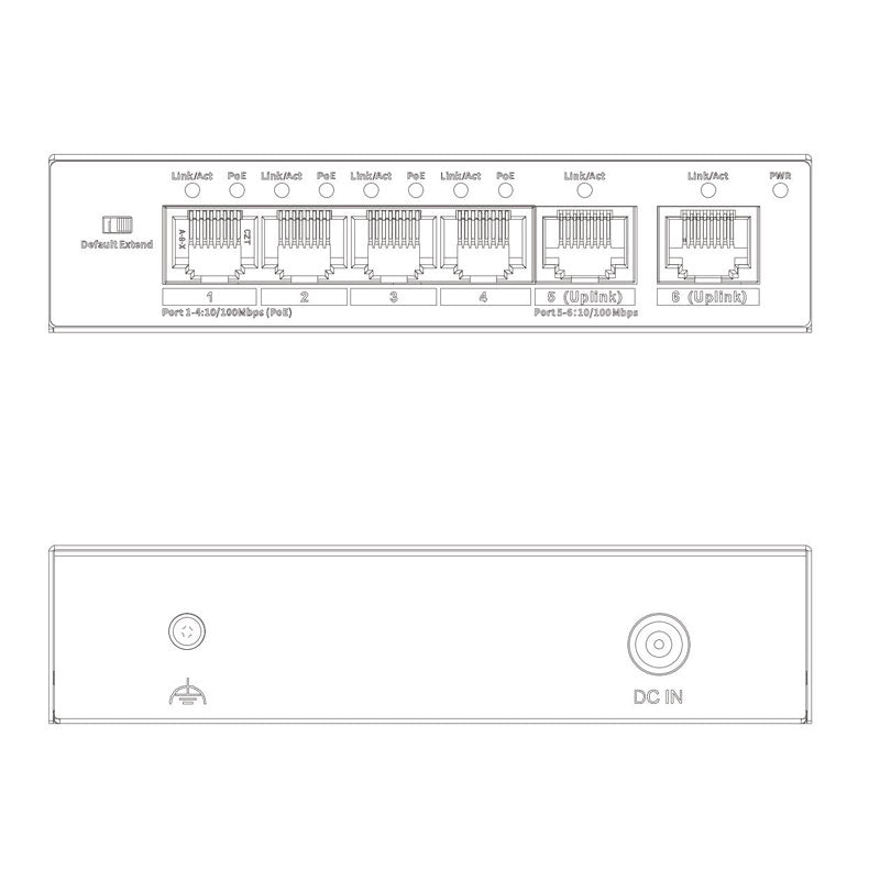 VIP Vision Unmanaged 4-Port PoE Switch with 2-Port Uplink (100M)