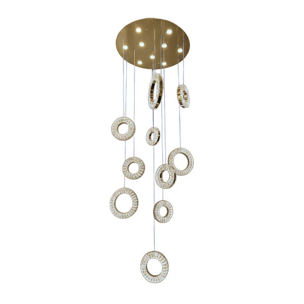 ROBI 10 Ring Crystal Chandelier Tri-Colour LED (Gold)